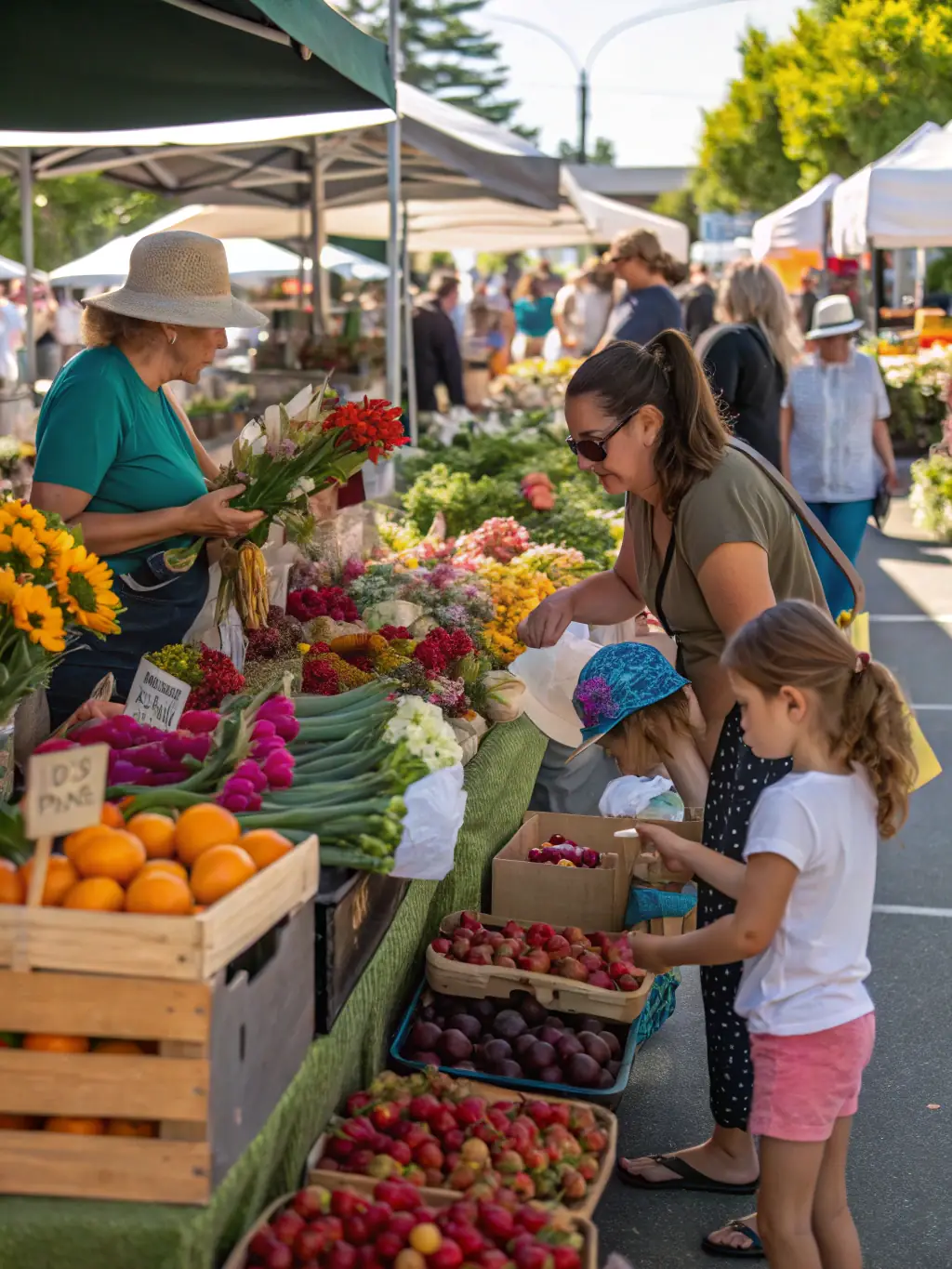 A picturesque image of a farmer's market in the English countryside, showcasing locally sourced produce and AequitaZ's commitment to supporting local agriculture in England.